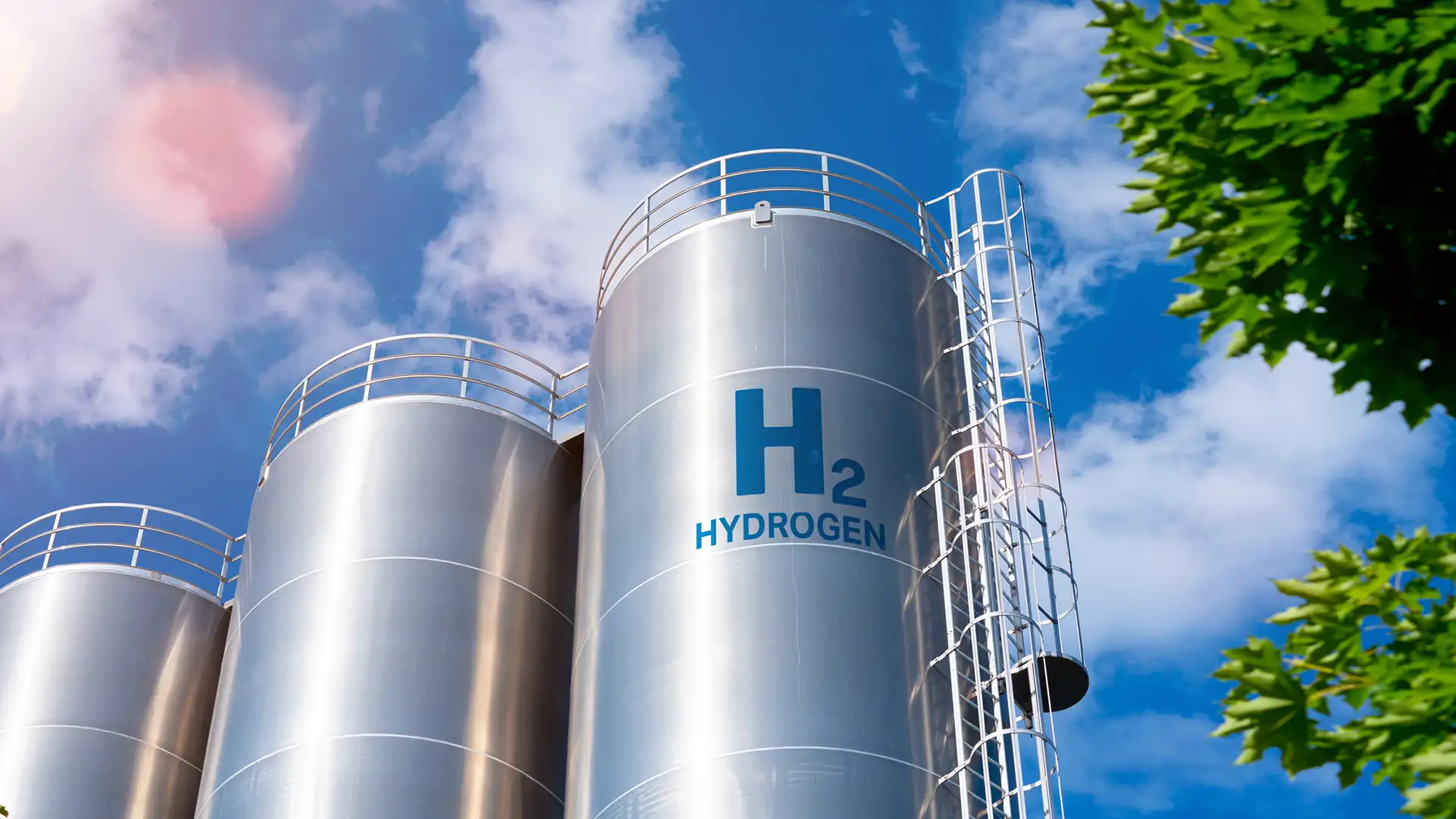 Green Hydrogen silos next to greenery