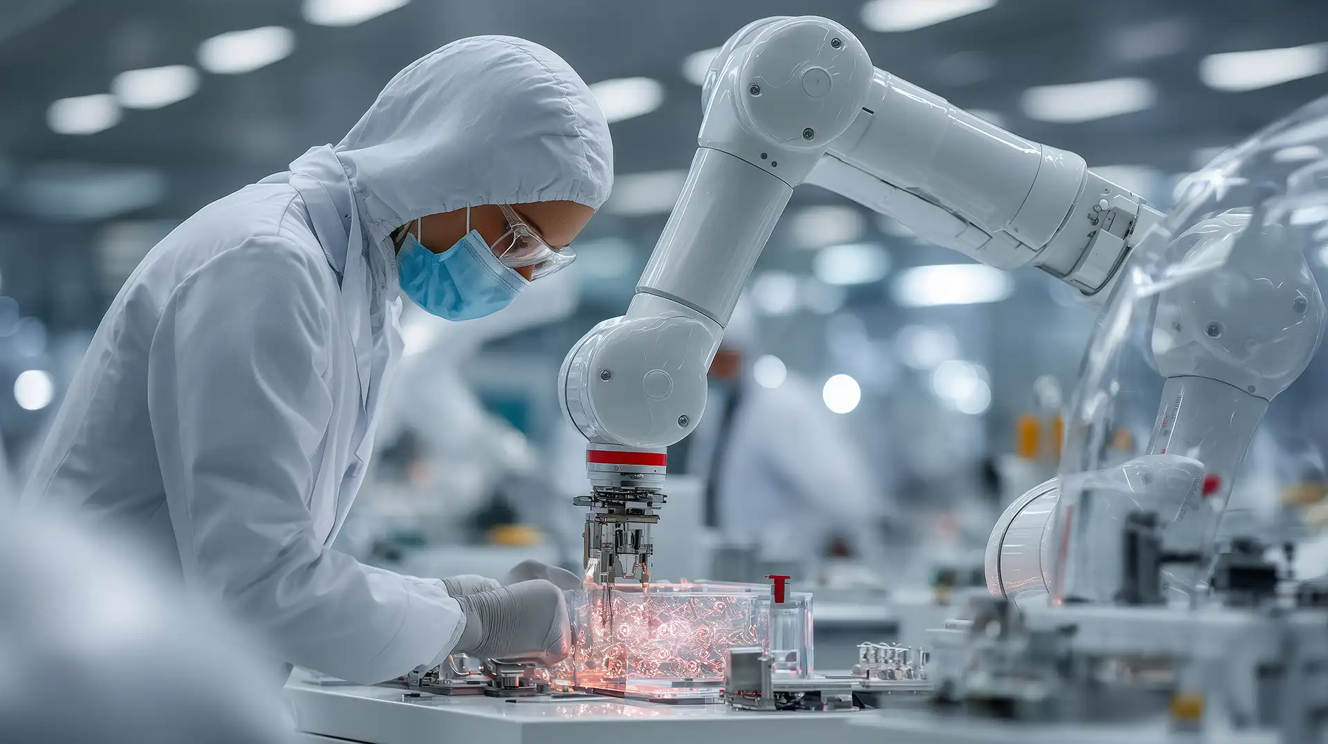 Research assistant using a robotic arm