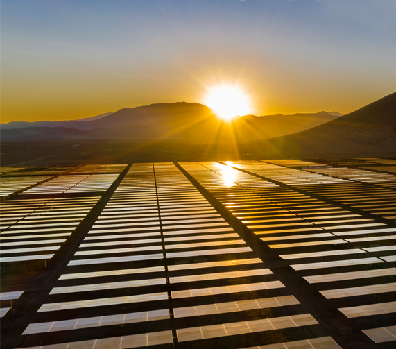 solar panels at sunset