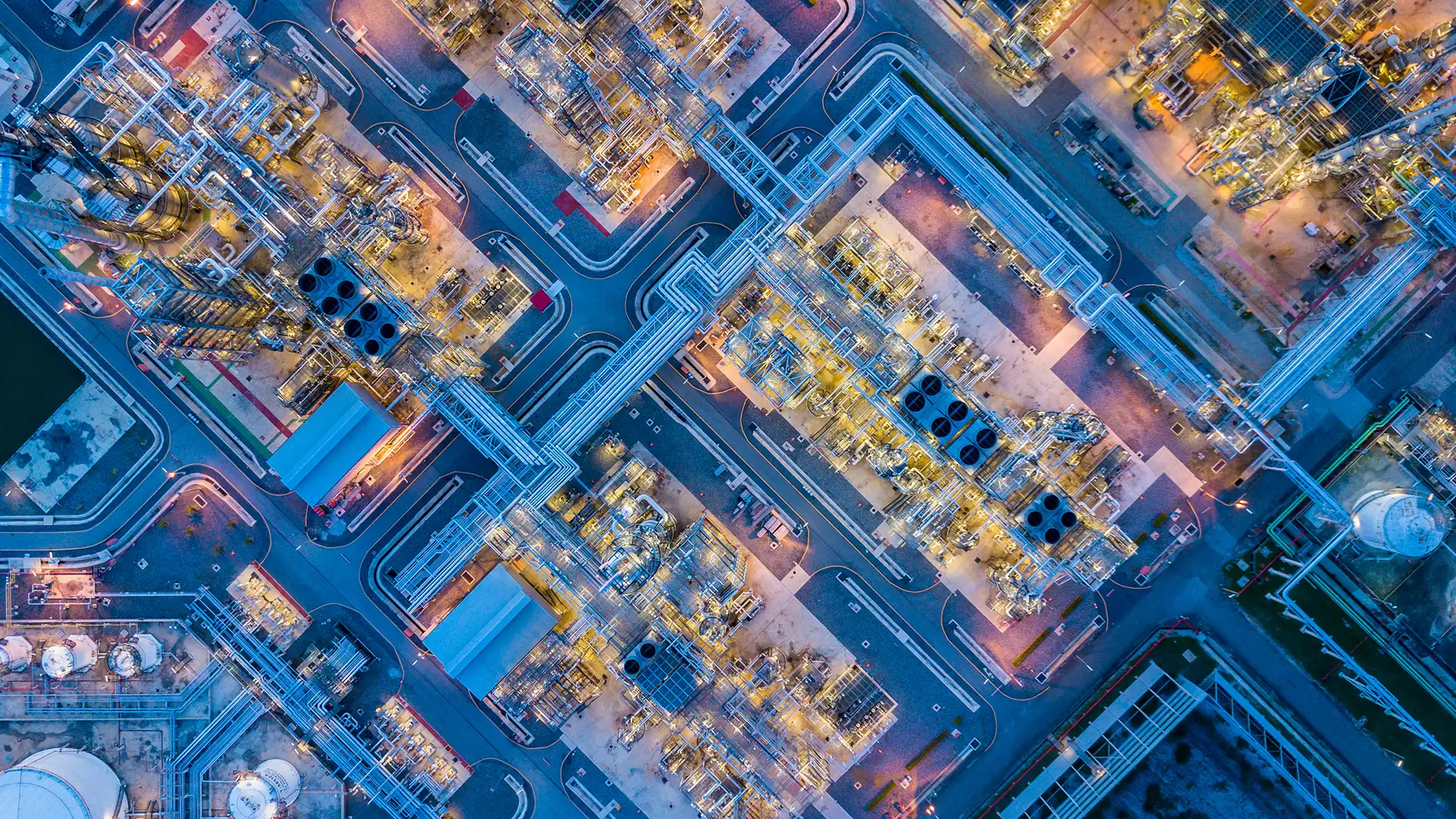 An overhead shot of a lit up facility